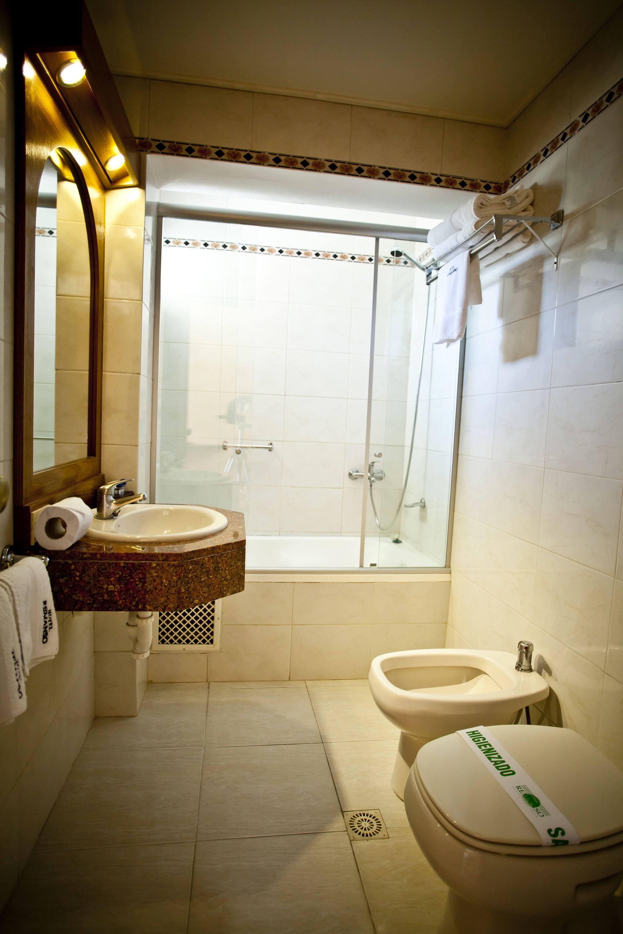 combined shower/bathtub, free toiletries, hair dryer, bidet