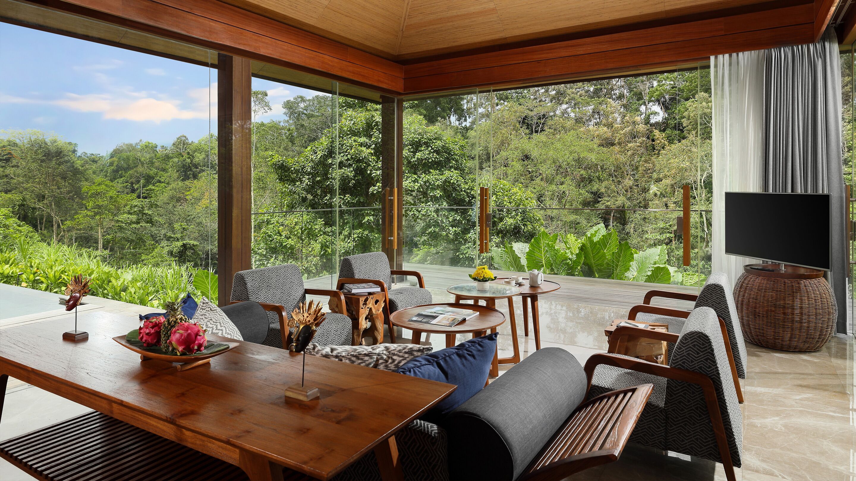 Maya Presidential Villa with Butler Service | Living area | 49-inch Smart TV with cable channels, TV, Netflix