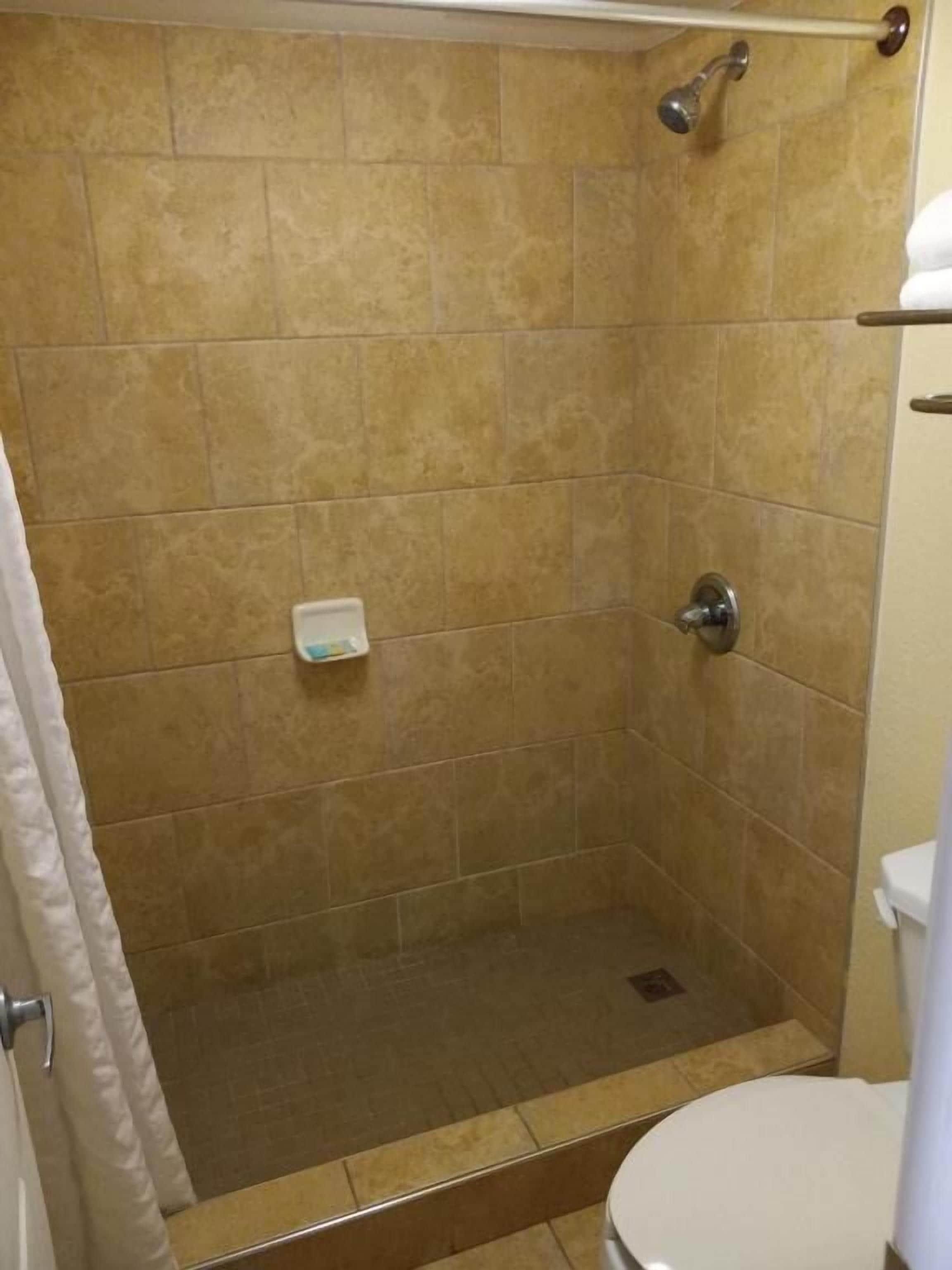Un espacio de ducha con puerta de vidrio, un inodoro blanco y un perchero para toallas.