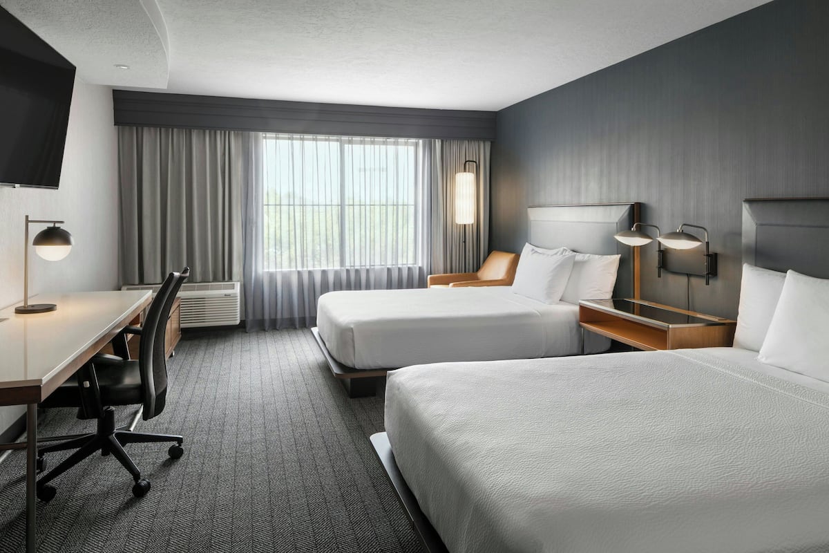 Room, 2 Queen Beds, City View | Premium bedding, desk, laptop workspace, iron/ironing board
