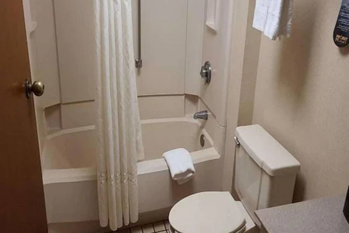combined shower/bathtub, free toiletries, hair dryer, towels
