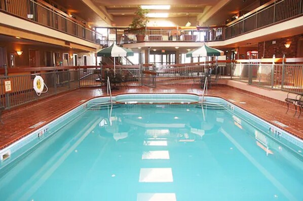 Indoor pool, outdoor pool, pool loungers