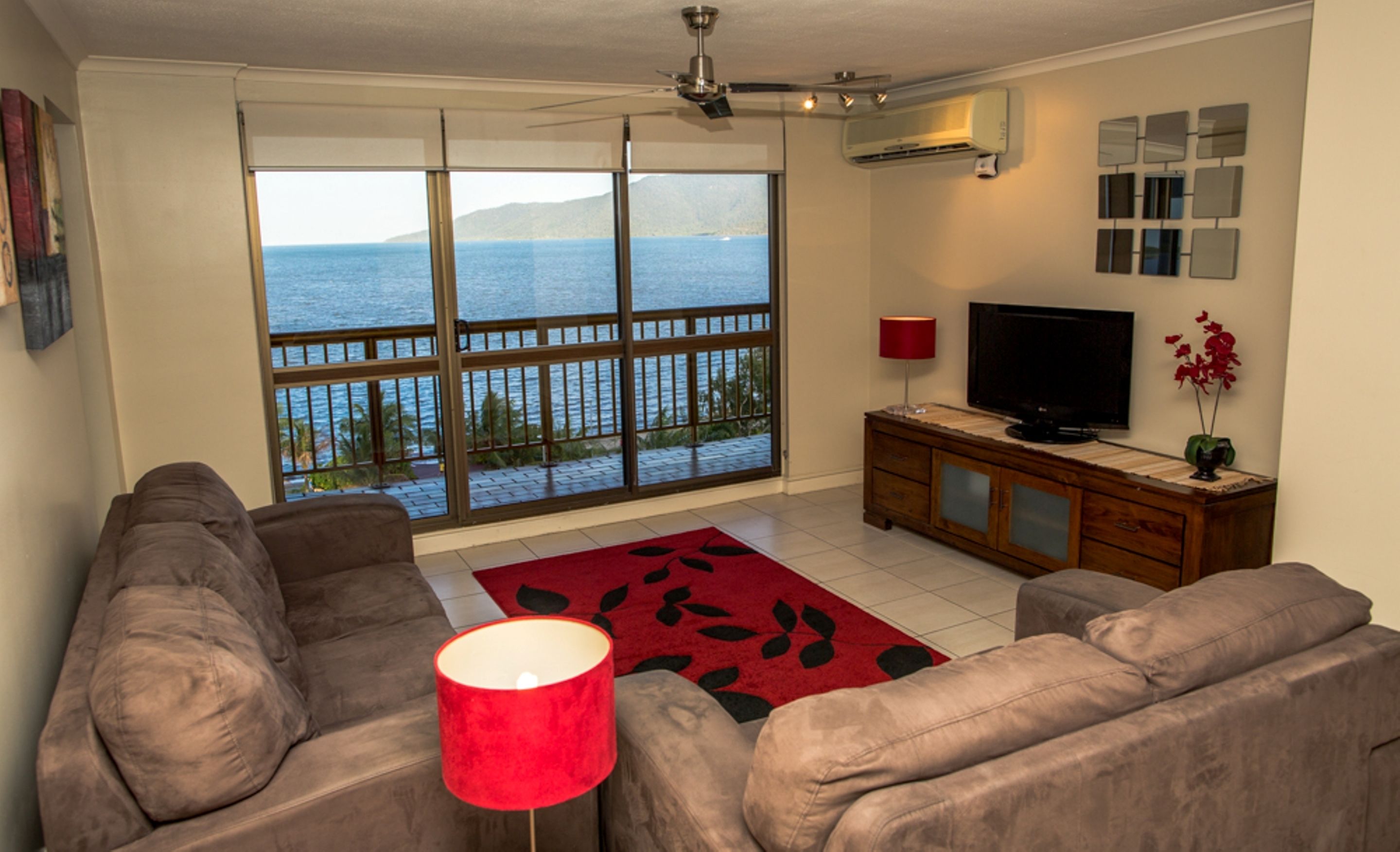 42-inch flat-screen TV with satellite channels, TV