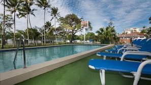Outdoor pool, sun loungers