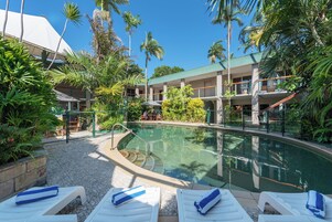 Outdoor pool, sun loungers