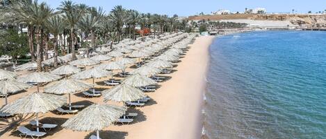 Private beach, sun loungers, beach umbrellas, beach towels
