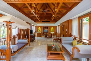 Villa Luxe, 1 chambre, piscine privée, vue mer | Salle de séjour