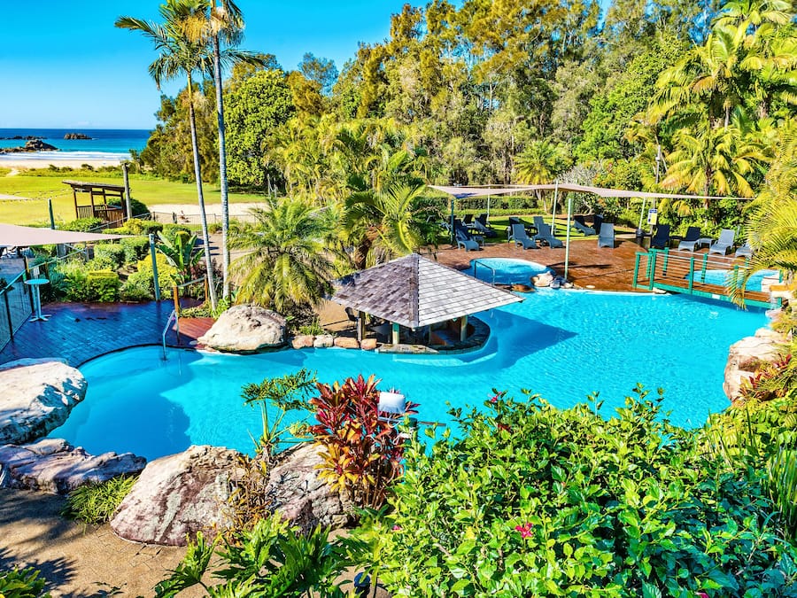 2 outdoor pools, pool umbrellas, pool loungers