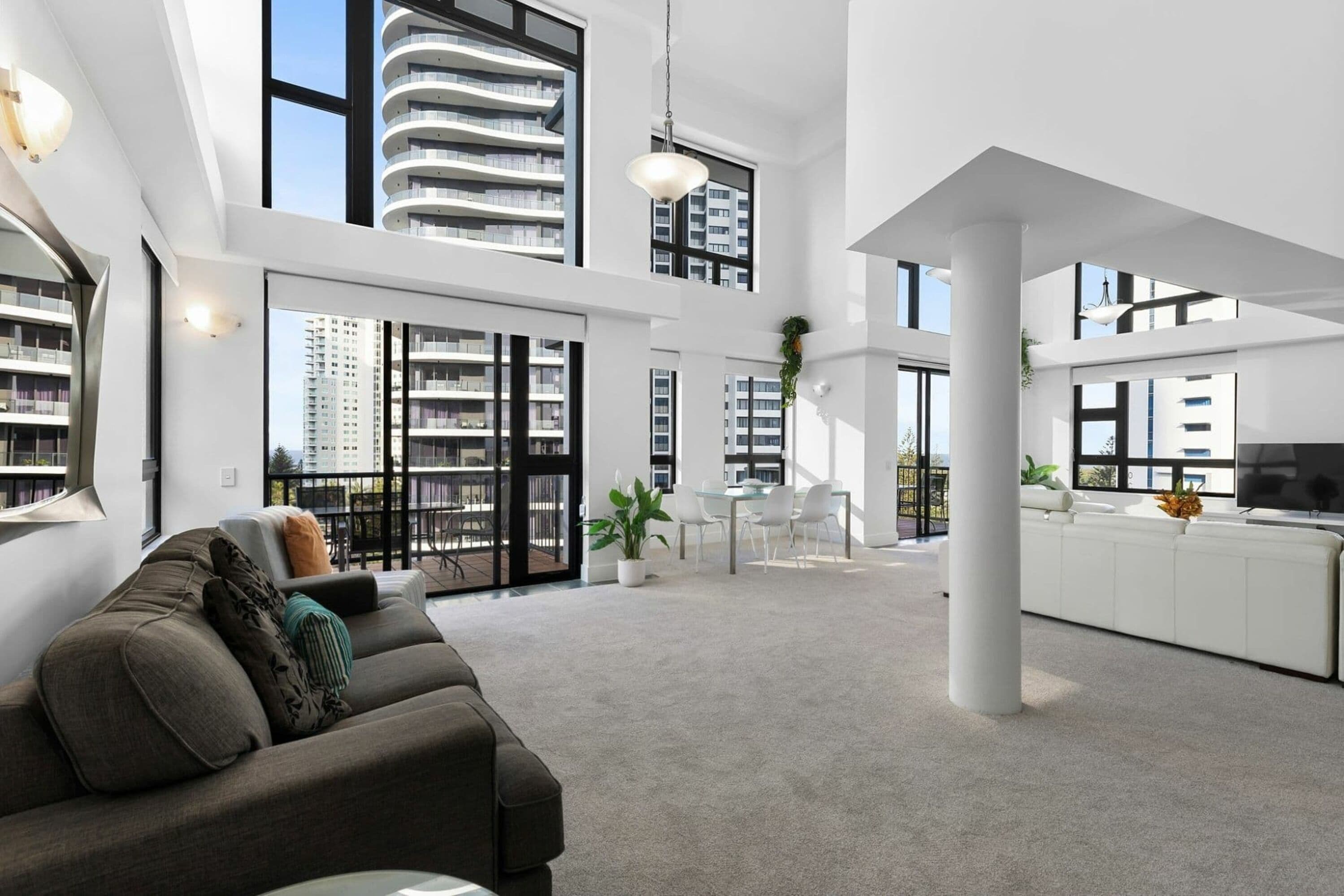 2 bedroom ocean view penthouse | living area | 45-inch tv with cable channels