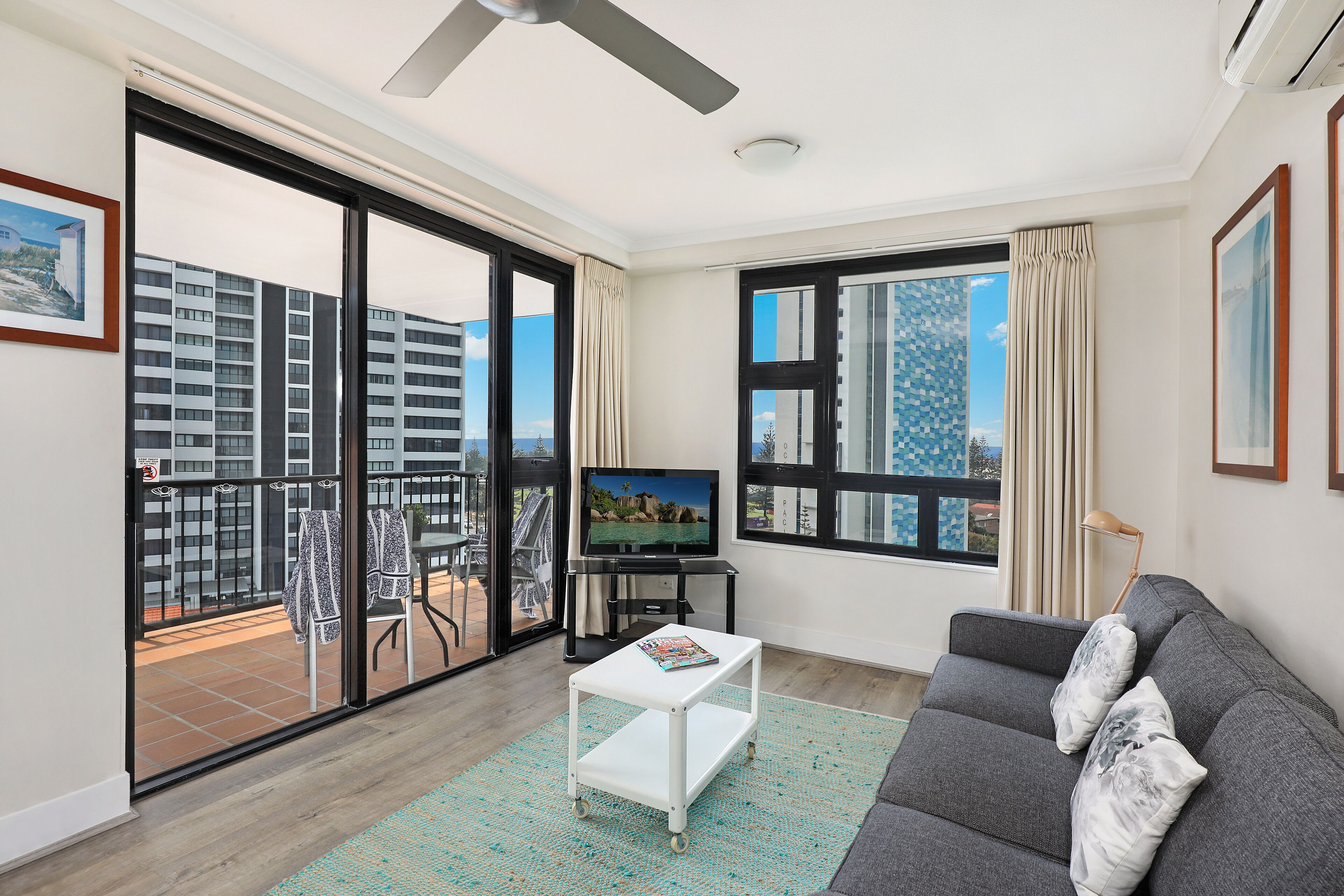 1 bedroom superior partial/ ocean view apartment | living area | 45-inch tv with cable channels