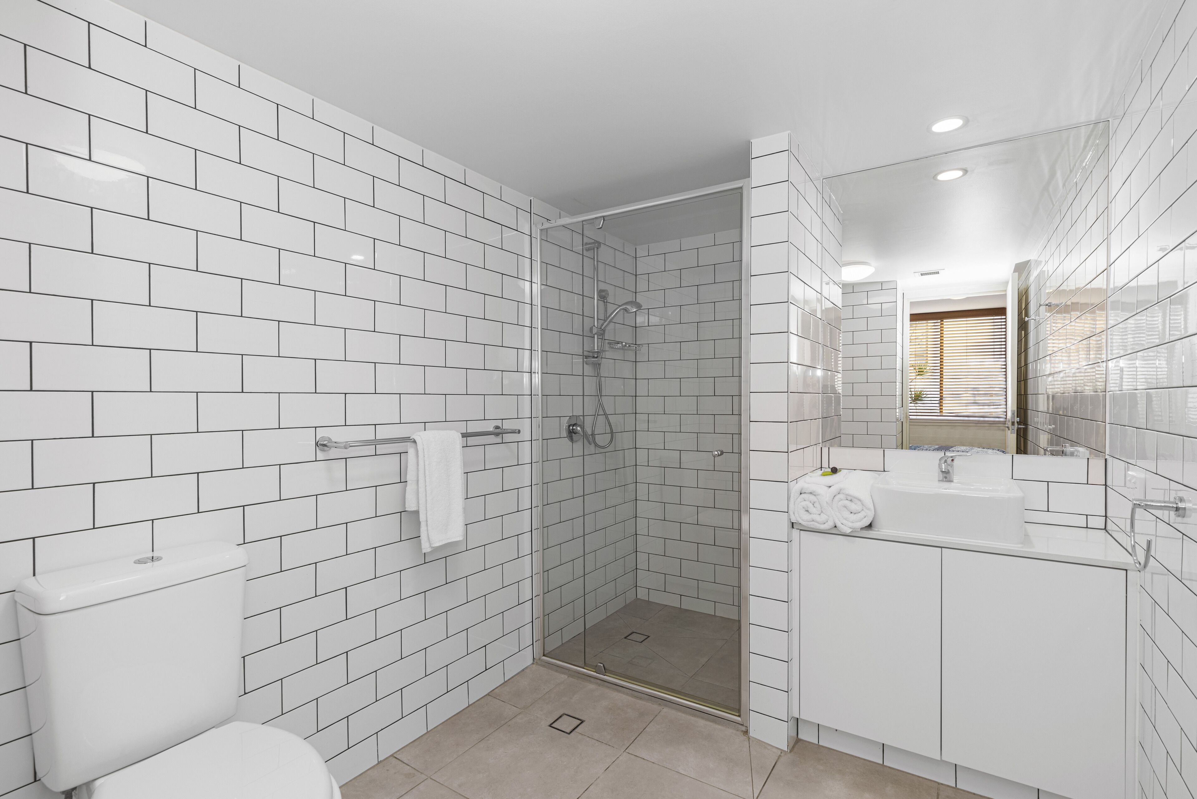 standard two bedroom apartment	 | bathroom | shower, hair dryer, towels