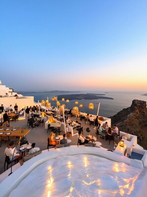 Dinner served, Greek cuisine, sea views 