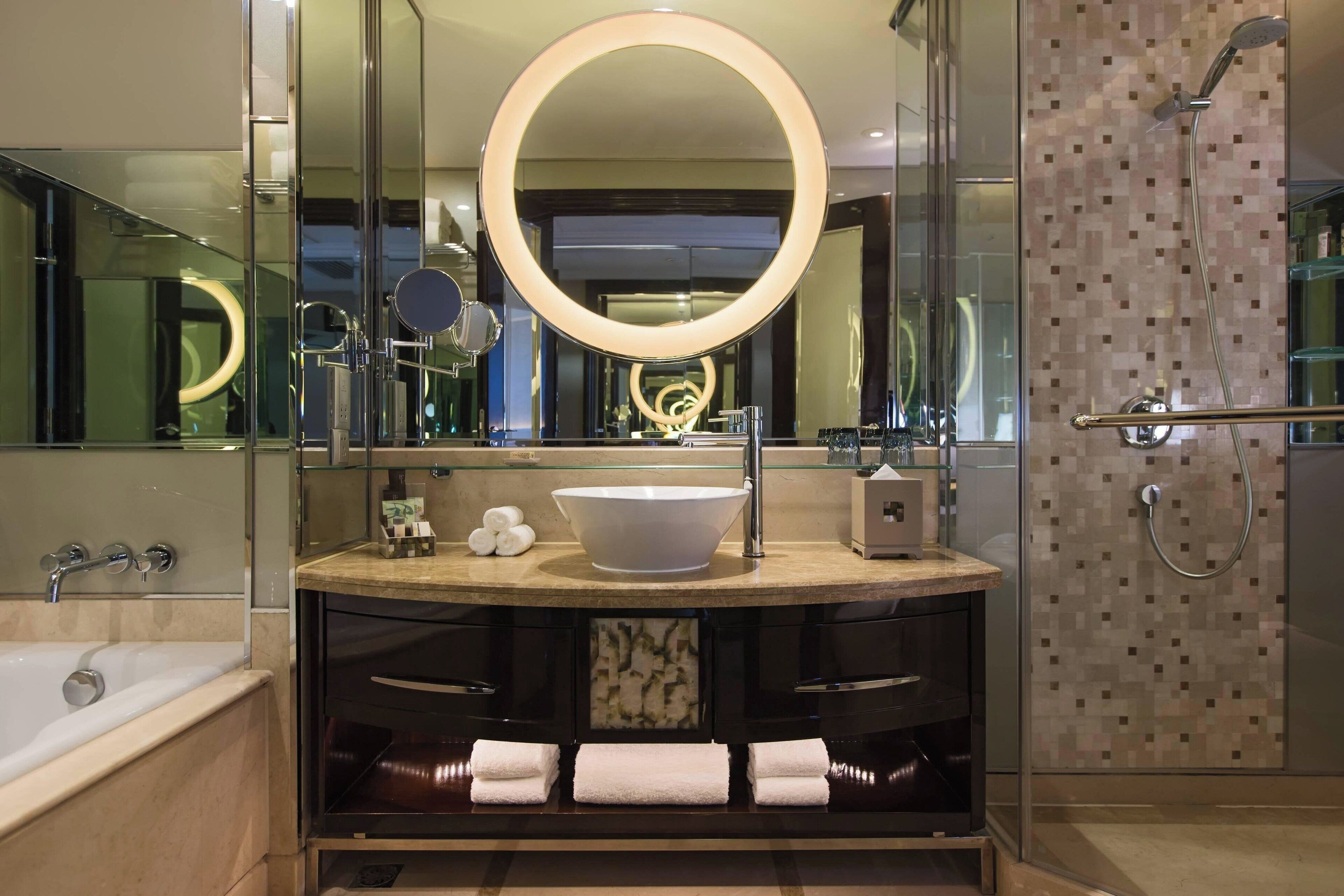 separate bathtub and shower, deep-soaking bathtub, free toiletries