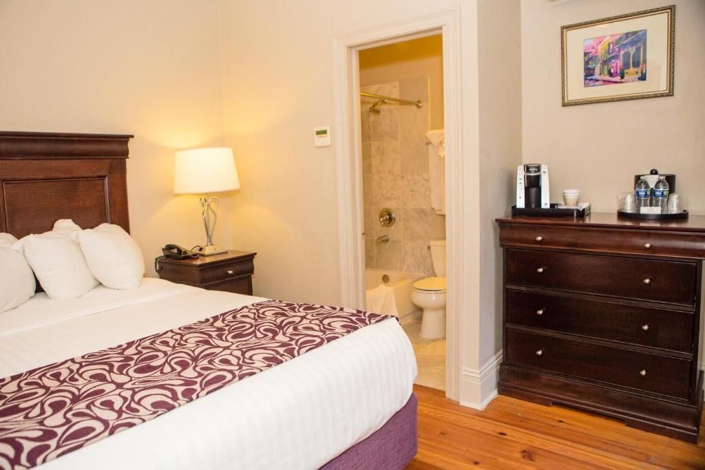 Premium bedding, pillowtop beds, desk, laptop workspace