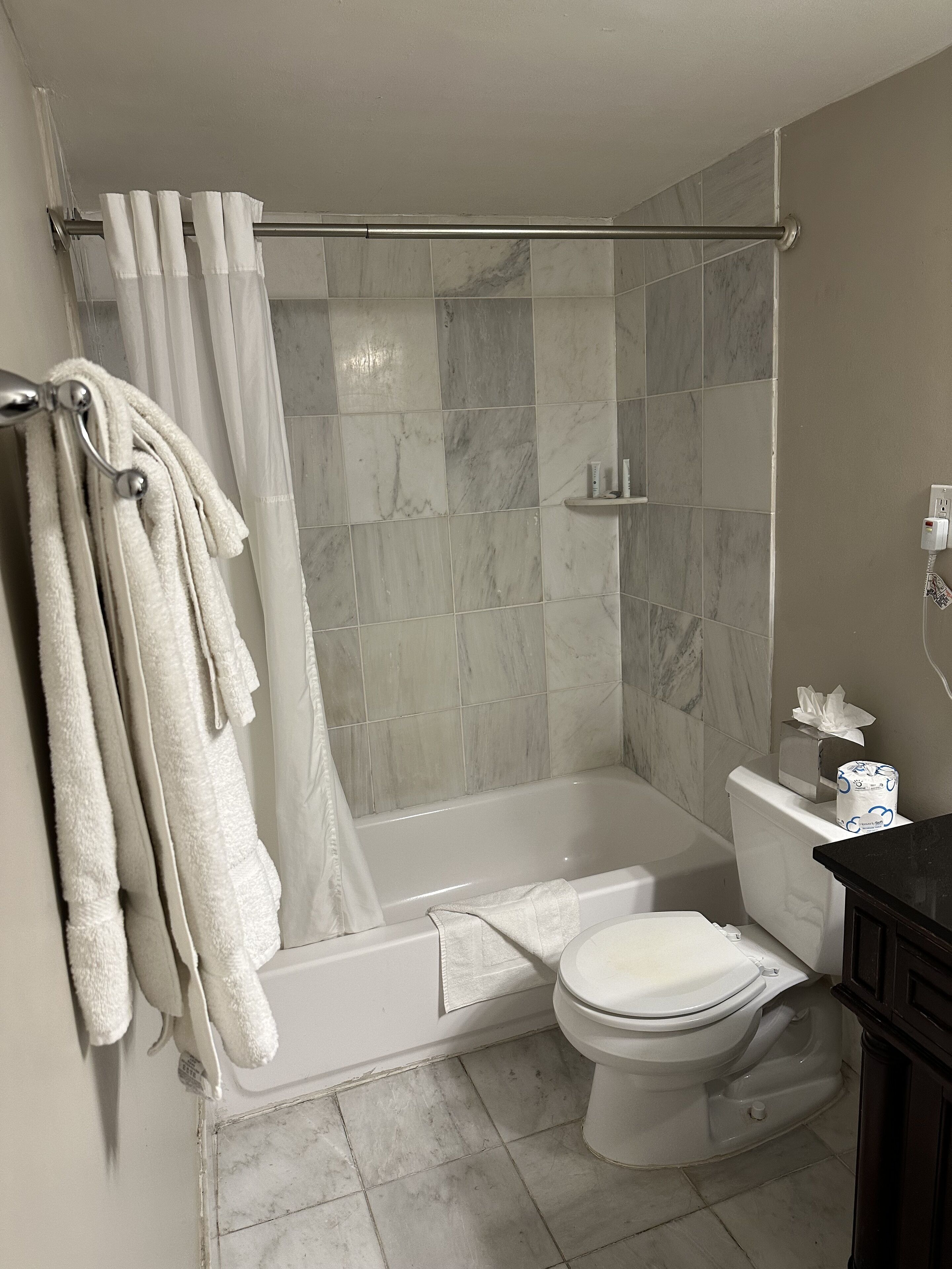 deluxe room, 1 queen bed | bathroom | combined shower/bathtub, free toiletries, hair dryer, towels