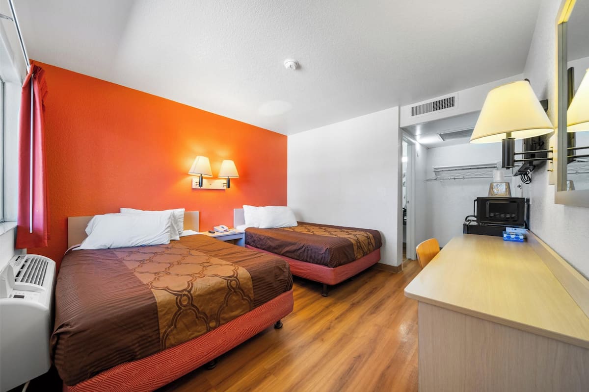 Desk, laptop workspace, blackout drapes, free WiFi