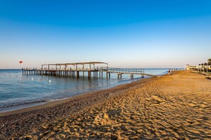 Private beach, sun loungers, beach umbrellas, beach towels