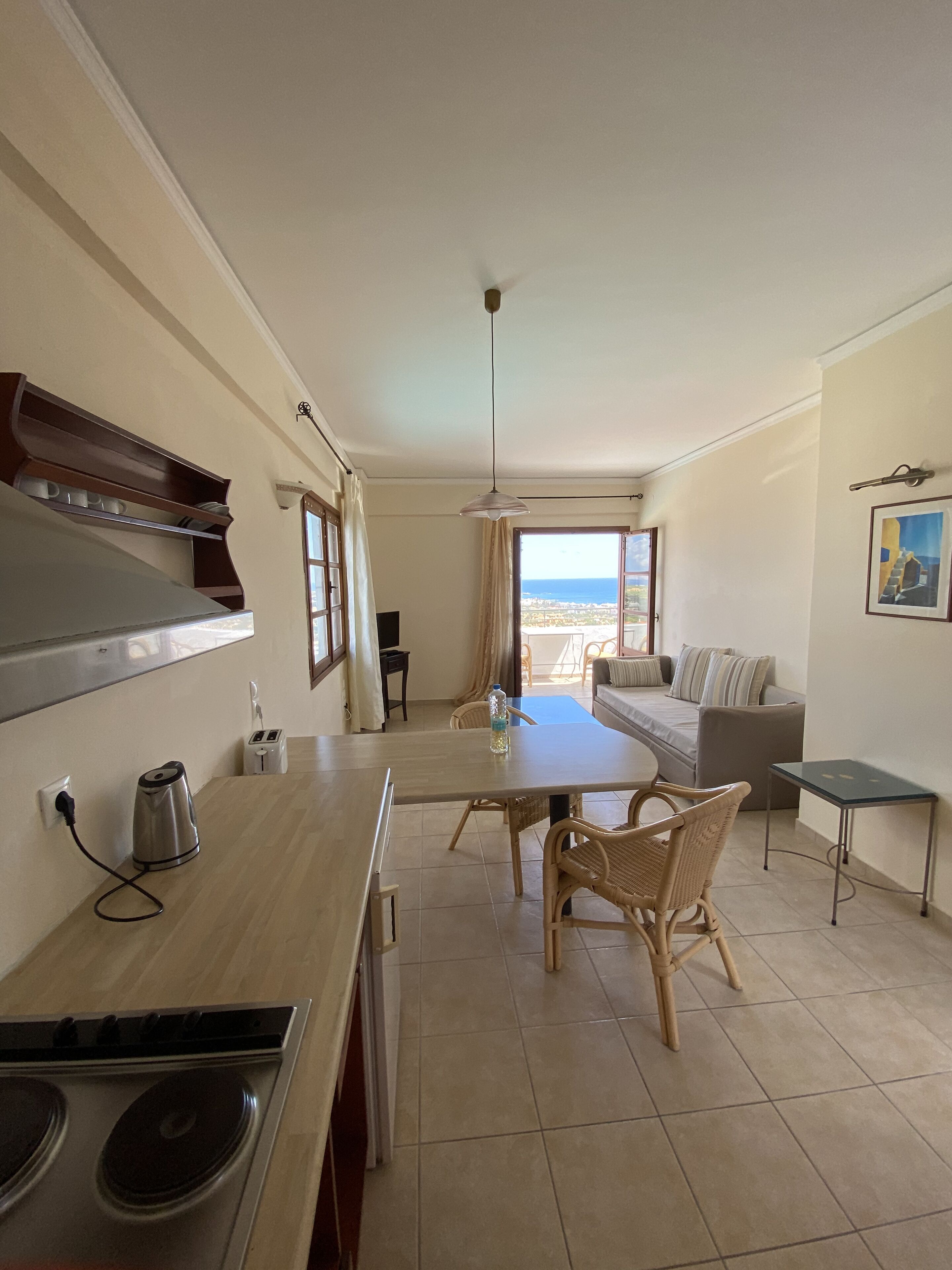 Fridge, electric kettle, toaster