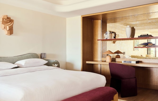 A hotel room with a bed, a desk, a chair, and a bookshelf. - Hôtel Palais de la Méditerranée In The Unbound Collection By Hyatt (Nice)