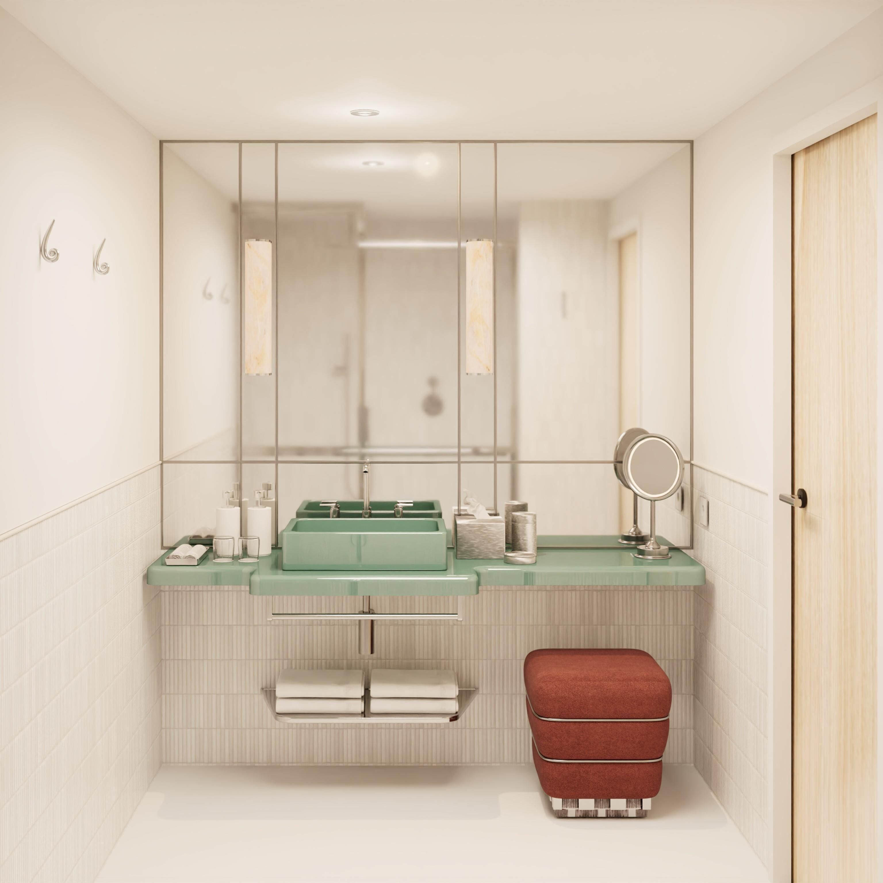 Designer toiletries, hair dryer, bathrobes, slippers