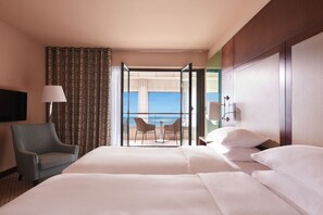 Rum - havsutsikt (2 Twin Beds) | 1 sovrum, sängtillbehör av högsta kvalitet, bäddmadrasser och minibar