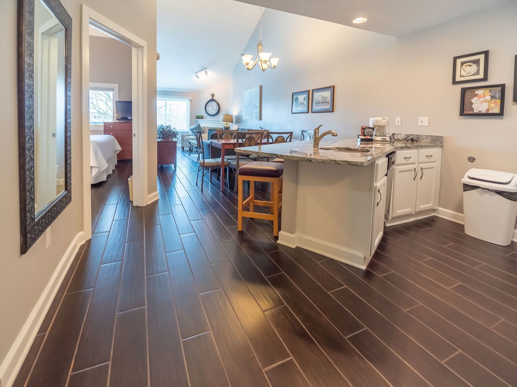 Premium bedding, desk, iron/ironing board, free wired Internet