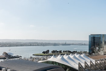 Hotel room view looking out at Omni San Diego Hotel