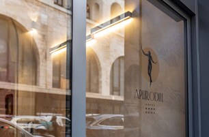 A hotel sign with a silhouette of a person and the name "APRODILE HOTEL ROMA".