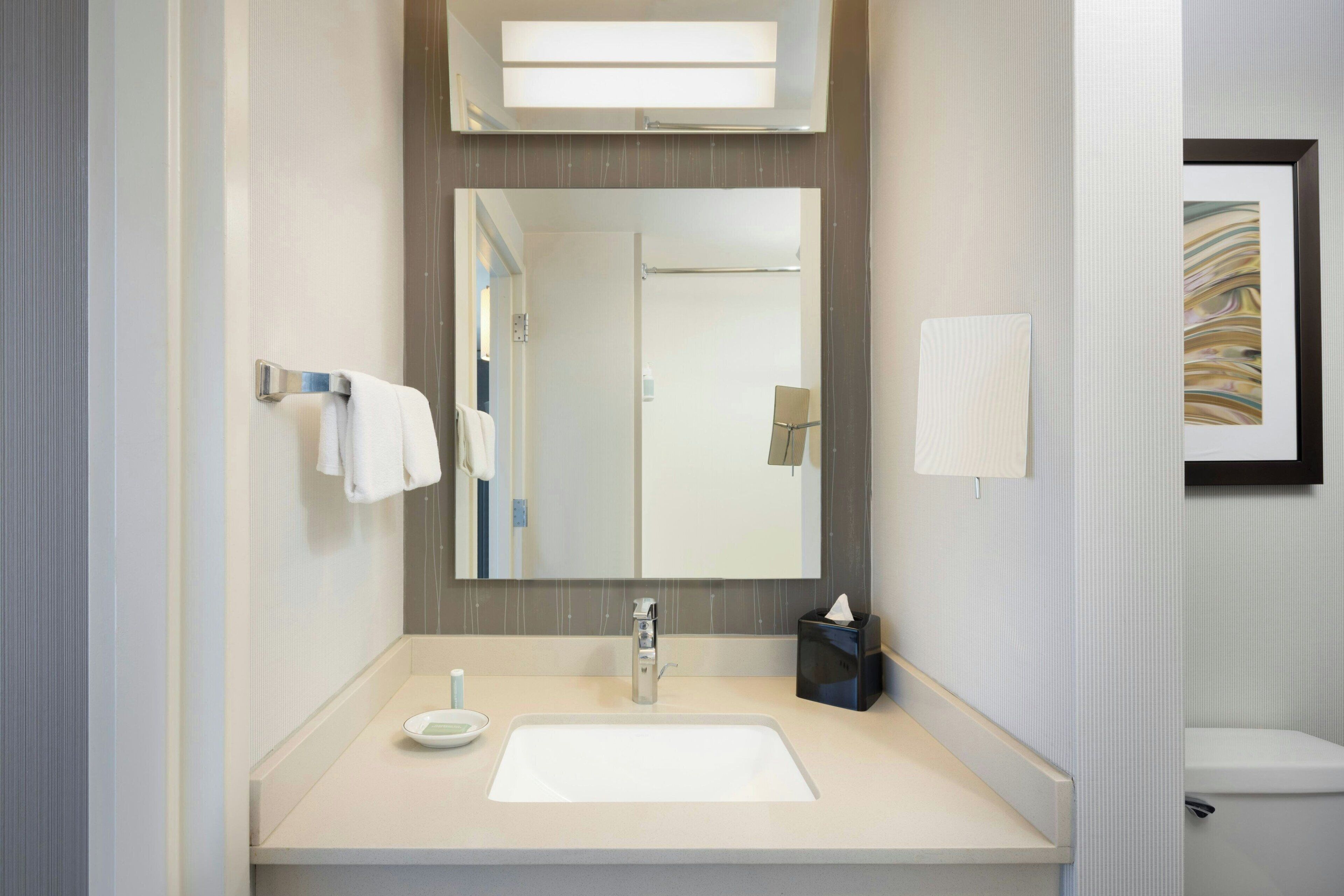 combined shower/bathtub, free toiletries, hair dryer, towels