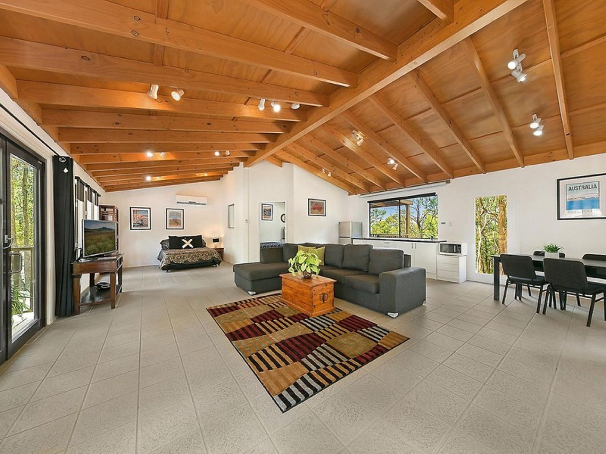 corroboree spa cabin | living area | tv, dvd player