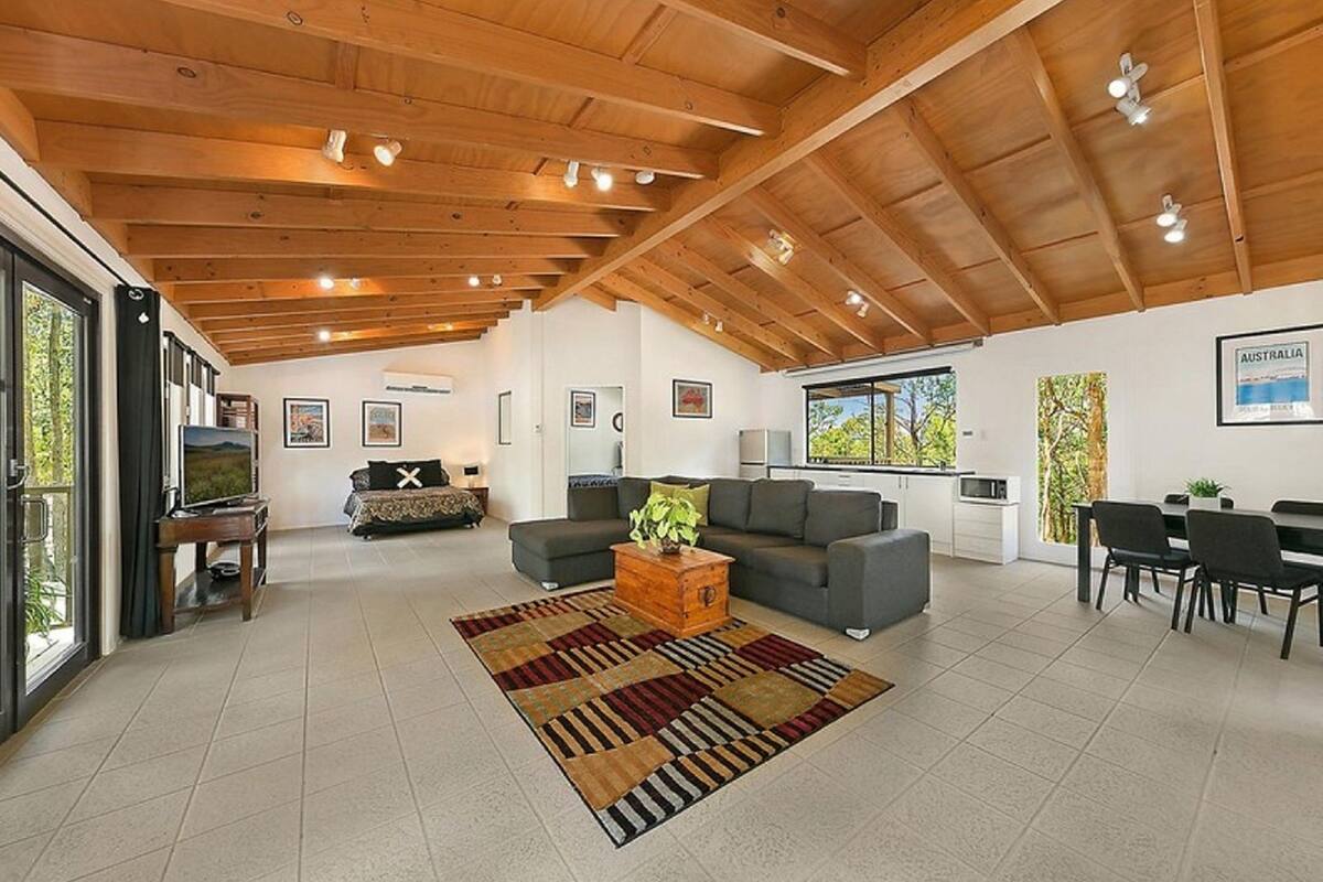 corroboree spa cabin | living area | tv, dvd player