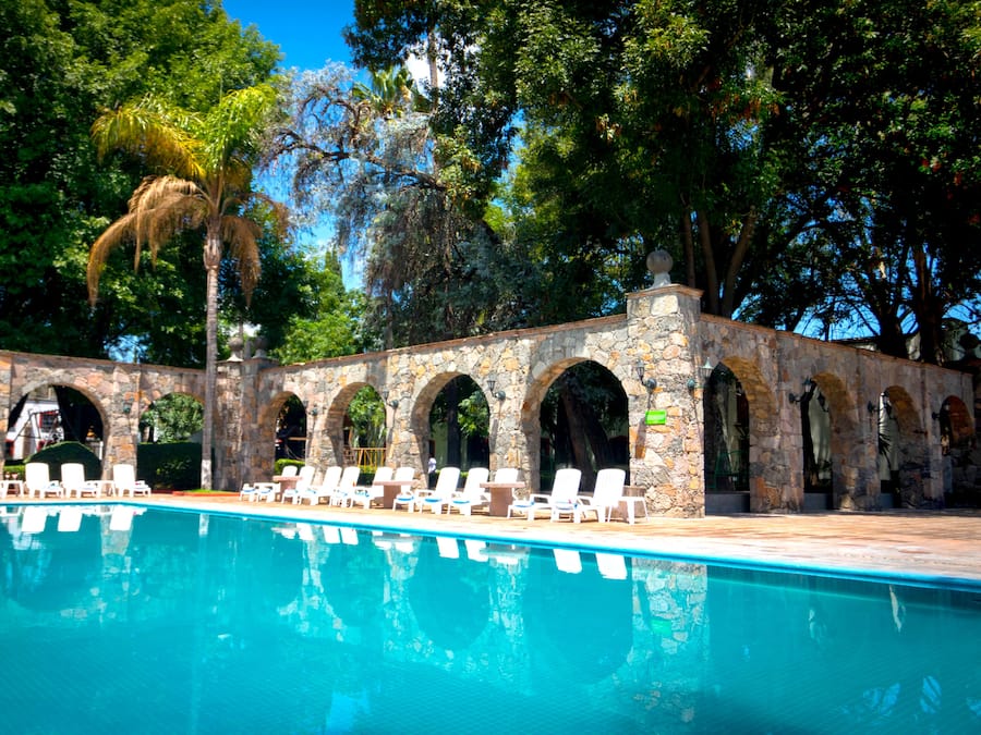 Outdoor pool, pool umbrellas