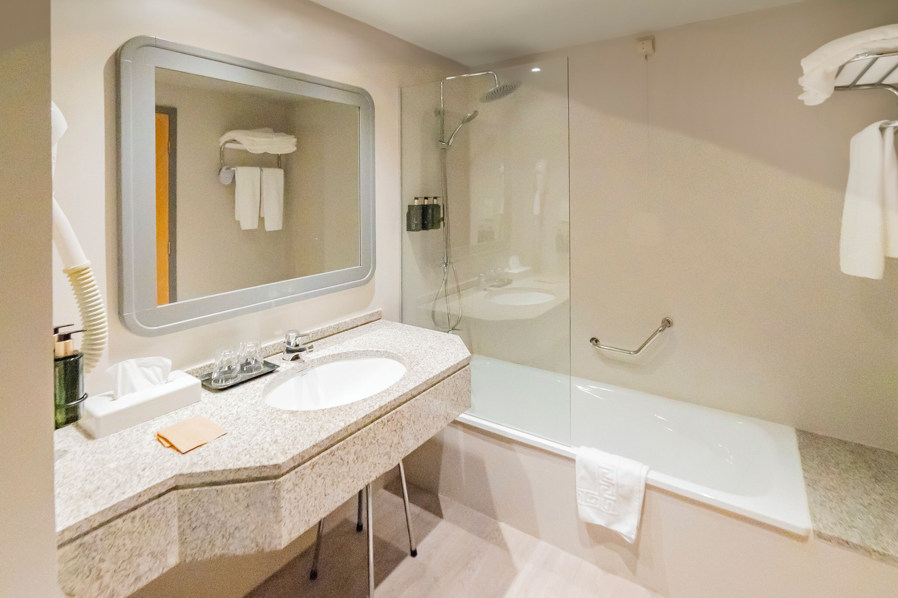 premium twin city view | bathroom | bathtub, free toiletries, hair dryer, bidet