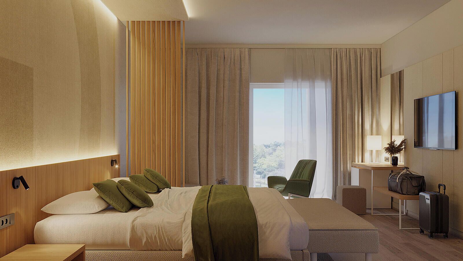 Minibar, Zimmersafe, Schreibtisch, Verdunkelungsvorhänge