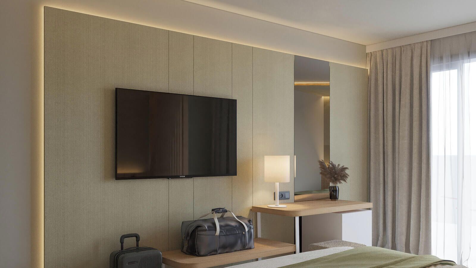 Minibar, Zimmersafe, Schreibtisch, Verdunkelungsvorhänge