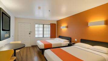 Desk, laptop workspace, blackout curtains, iron/ironing board