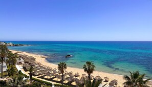 Private beach, sun loungers, beach umbrellas, beach towels
