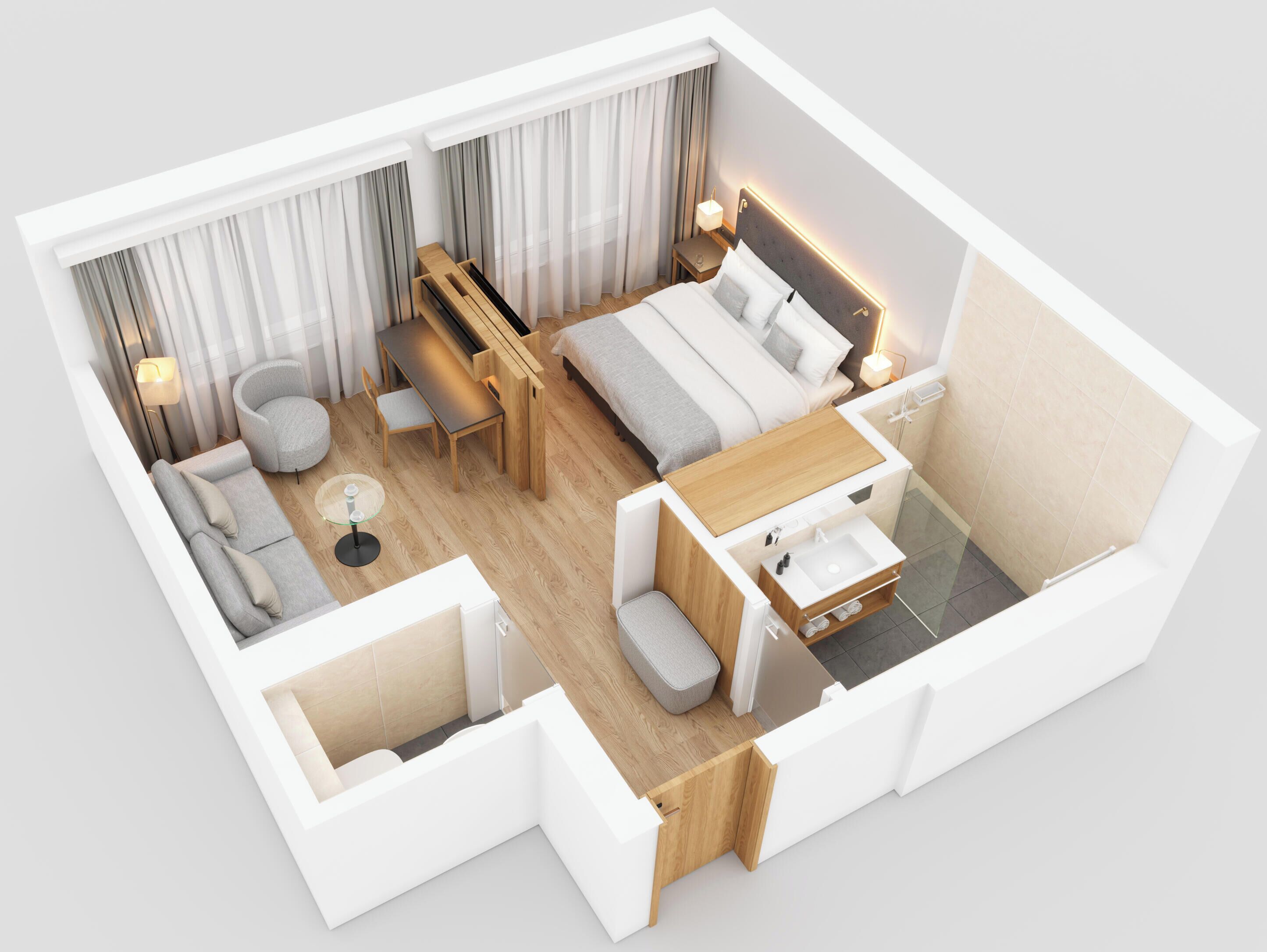 Hypo-allergenic bedding, minibar, in-room safe, desk