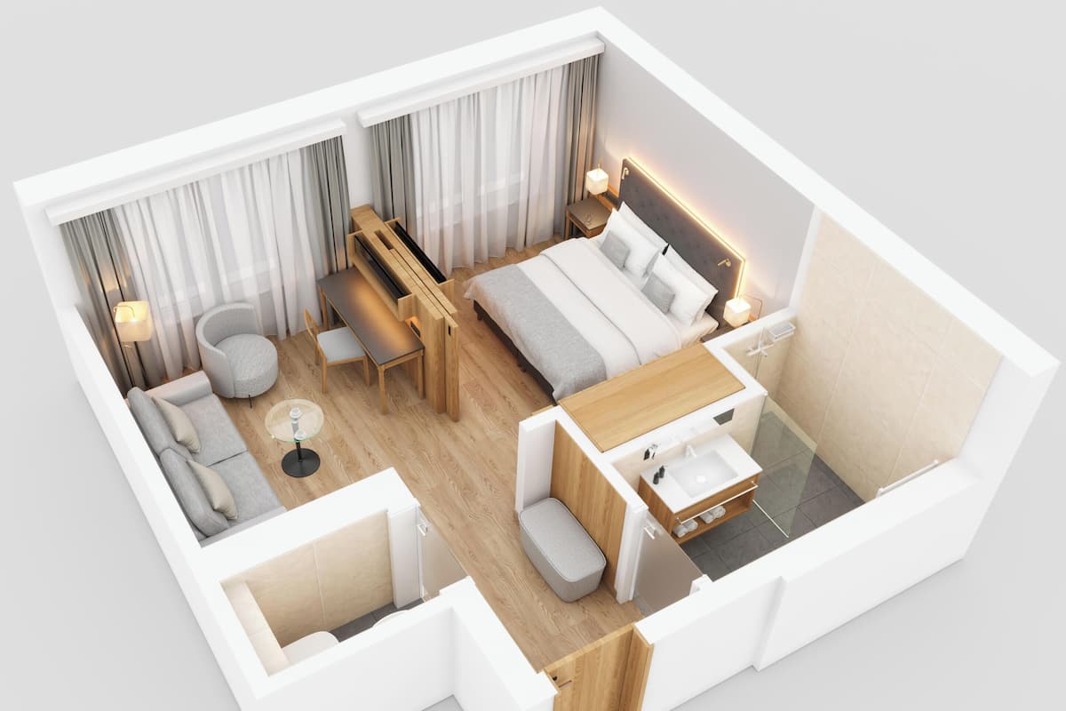 Hypo-allergenic bedding, minibar, in-room safe, desk