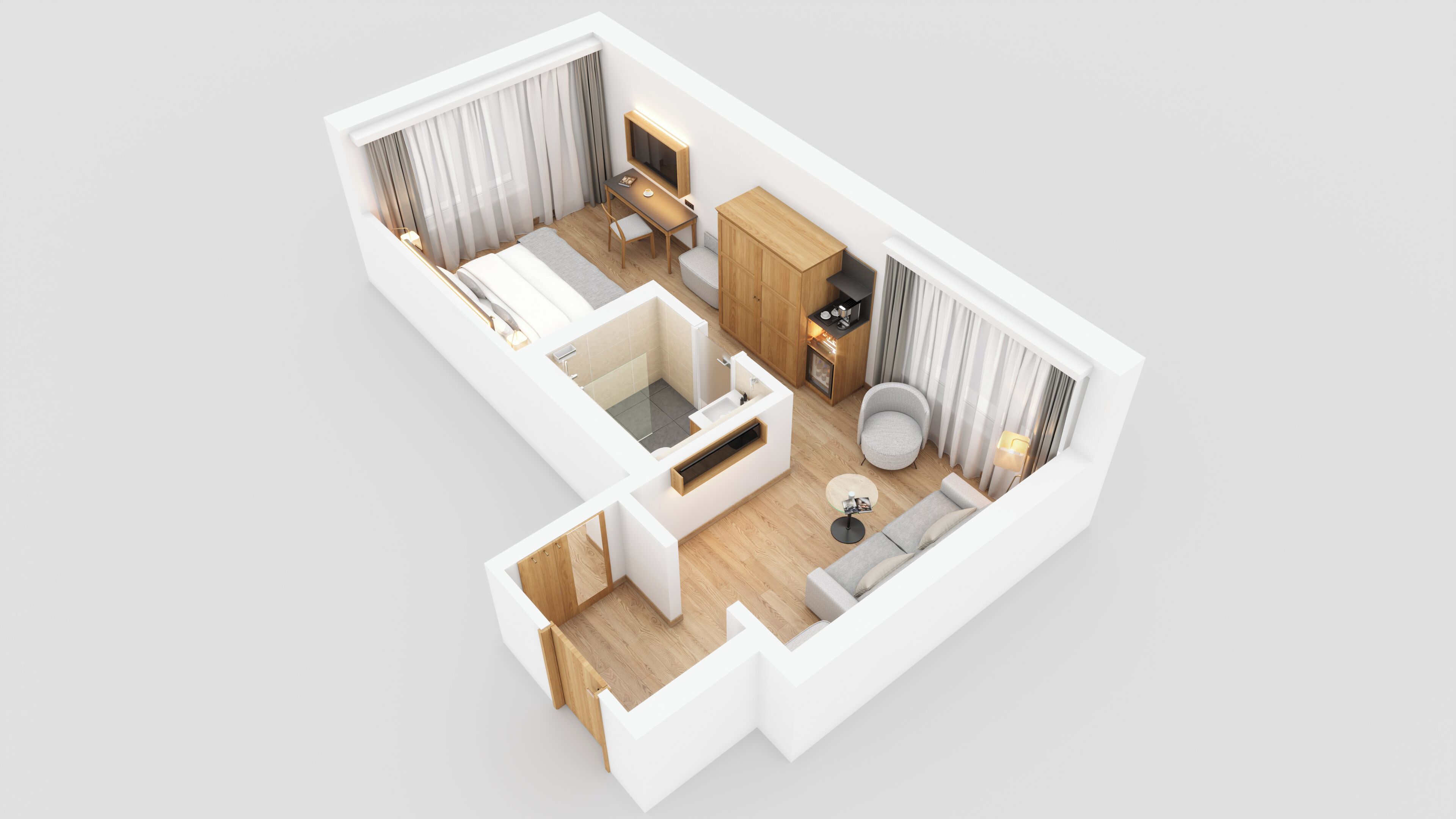 Kamar Keluarga | Seprai antialergi, minibar, brankas, dan meja kerja