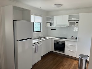 Deluxe Apartment | Private kitchen | Microwave, electric kettle, dining tables