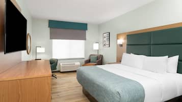 Room, 1 King Bed, Non Smoking | Desk, laptop workspace, blackout drapes, iron/ironing board