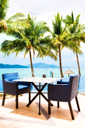 Breakfast, lunch, dinner served; beach views