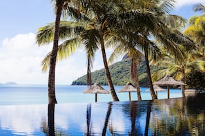 On the beach, sun-loungers, beach umbrellas, beach towels