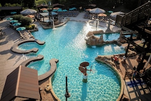 Indoor pool, seasonal outdoor pool, pool umbrellas, sun loungers