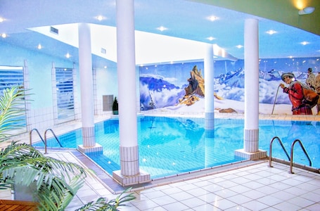 Indoor pool, open 9:00 AM to 9:00 PM, free cabanas, sun loungers