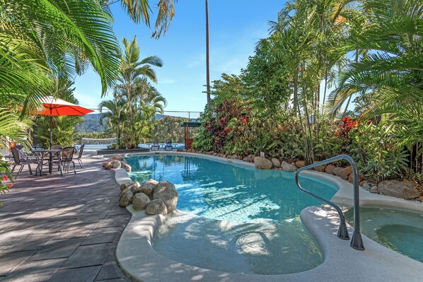 Outdoor pool, pool loungers