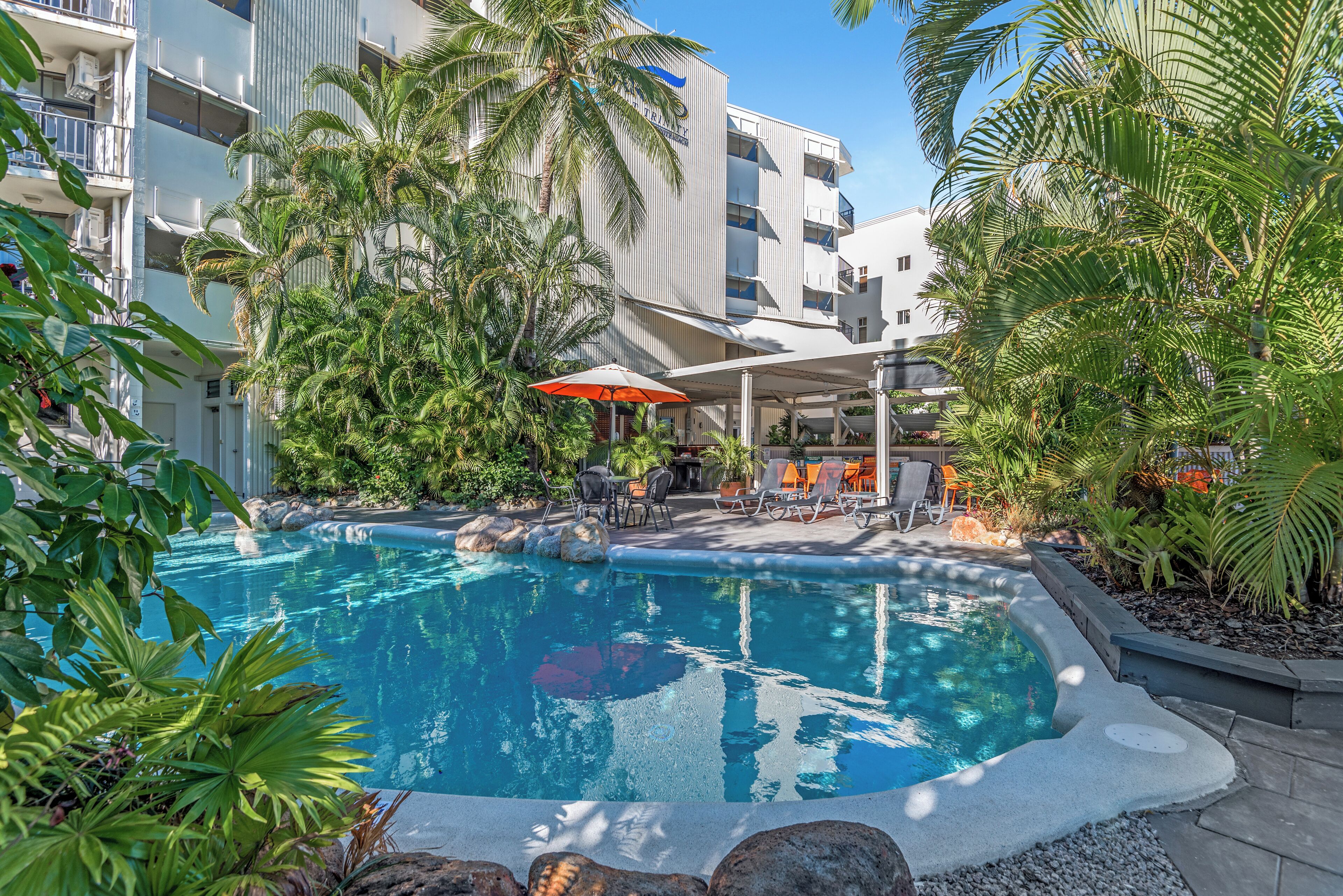 Outdoor pool, pool loungers