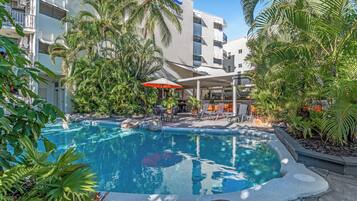 Outdoor pool, sun loungers