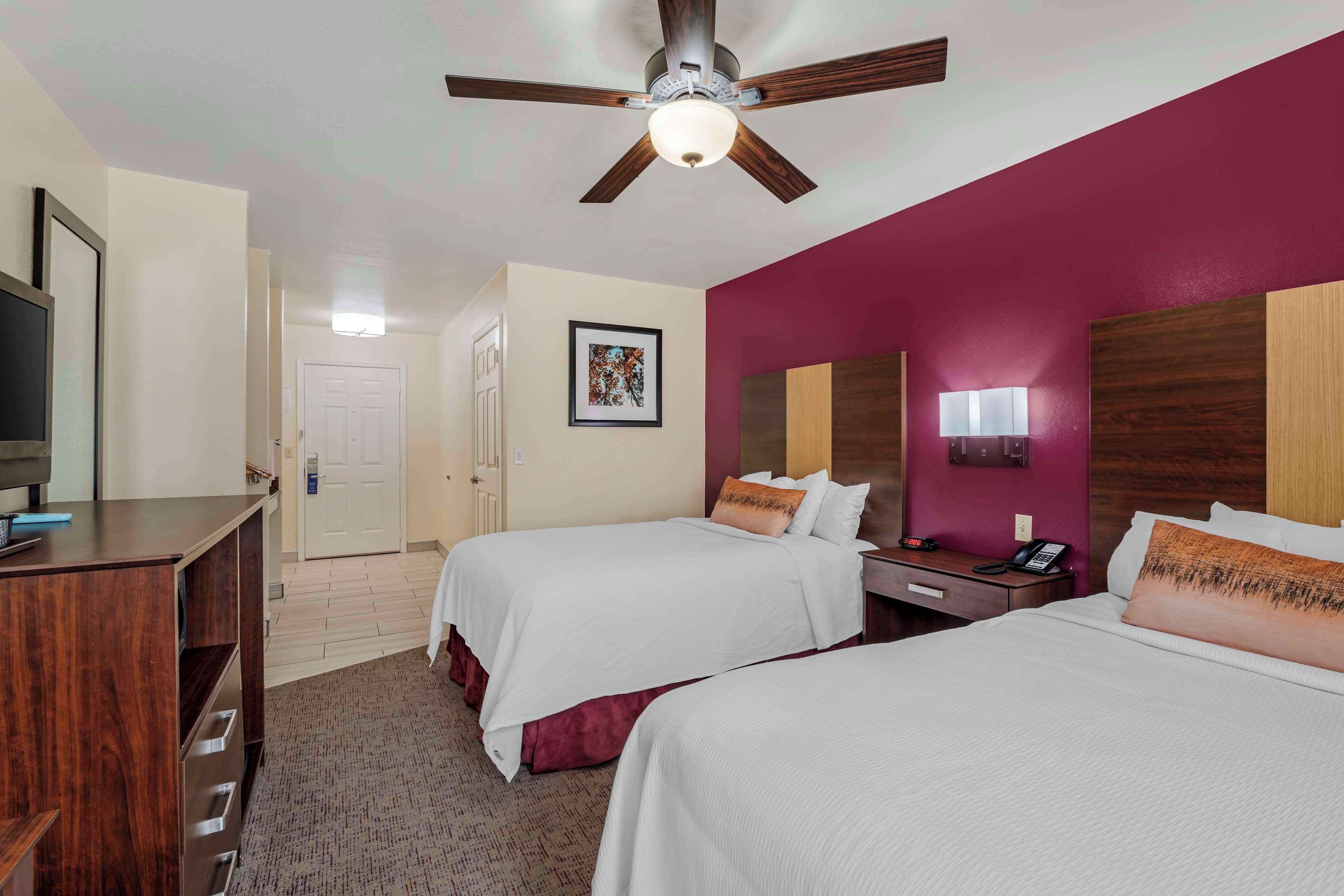 standard room, 2 queen beds, accessible, non smoking | in-room safe, desk, laptop workspace, iron/ironing board